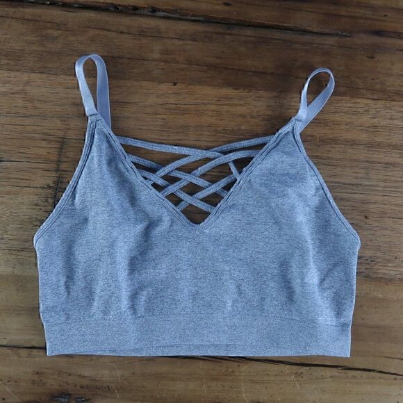 GREY STRAPPY FRONT ADJUSTABLE STRAP BRALETTE SIZE SMALL - Picture 1 of 3